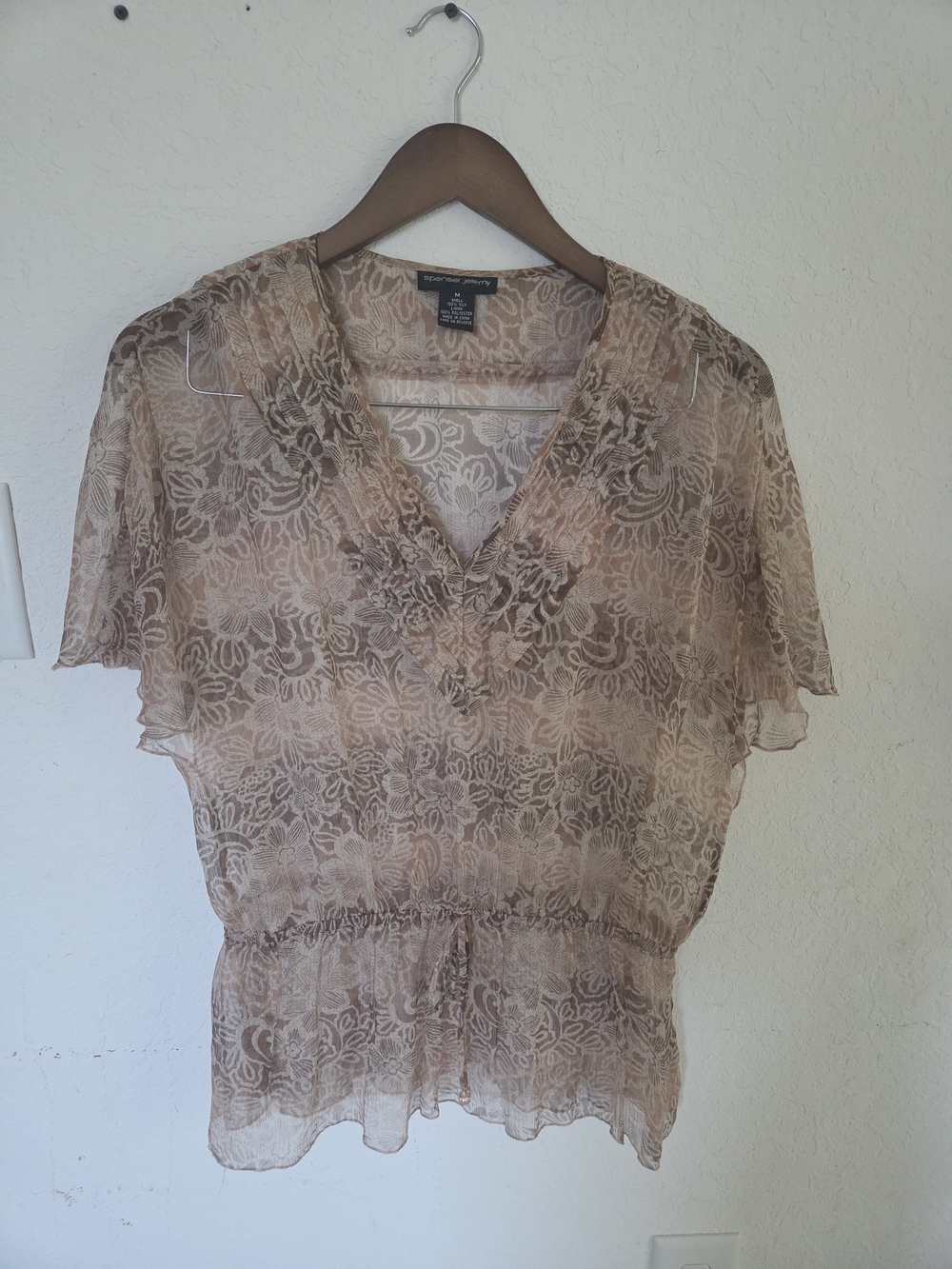 Vintage 2000s Spenser Jeremy 100% Silk Floral Chiffon Blouse Beaded Waist Tie M